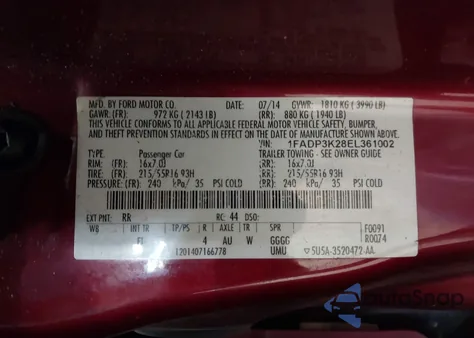 2014 Ford Focus Se z USA, uszkodzony, nr VIN 1FADP3K28EL361002